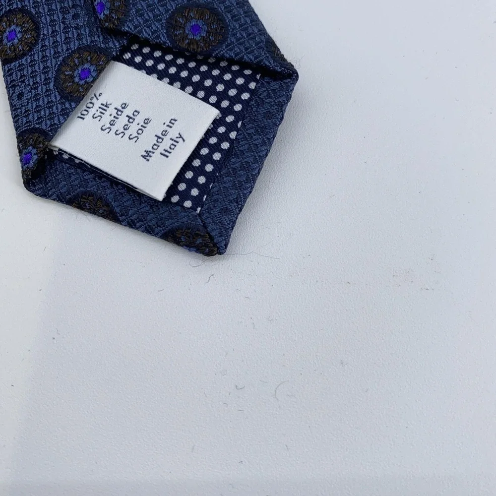 Eton Silk Tie Mens Blue Medallion Pattern Made In Italy Dress Business Necktie